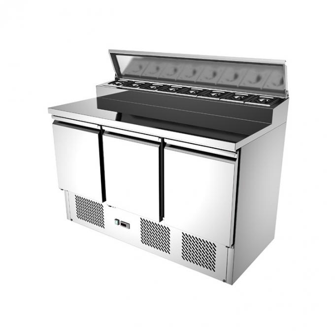 R134A 3 Pintu Pizza Prep Table Chiller Salad Stainless Steel 0